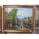 Joseph Oliveri Oil on Canvas, busy Continental street scene, 50 x 60cm, signed lower right.