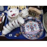 An Alabaster Mantel Clock, with female gilt mounts, Adderley 'Persian Rose' tea ware, Chinese plate,