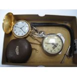 Gradus Engine Turned Hunter Pocketwatch; together with a chain and a "Railway Timekeeper" openface