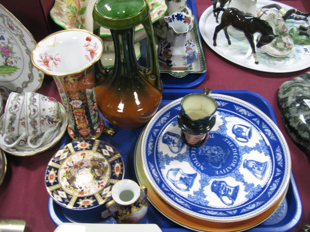 A Davenport Imari Bowl, Spode Copeland lobed Imari vase (repaired), Cauldon hand painted miniature