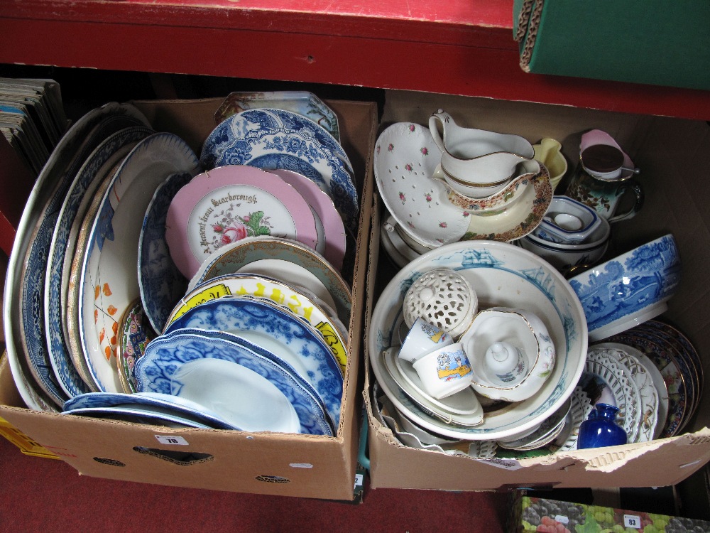 Haddon Blue and White Soups, quantity of plates, tureens, Oxney green bowl, Aynsley jardiniere.