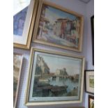 After Paul-Emile Lecomte (1877-1950) Graphite Signed Colour Print, 'Continental Harbour Scene',