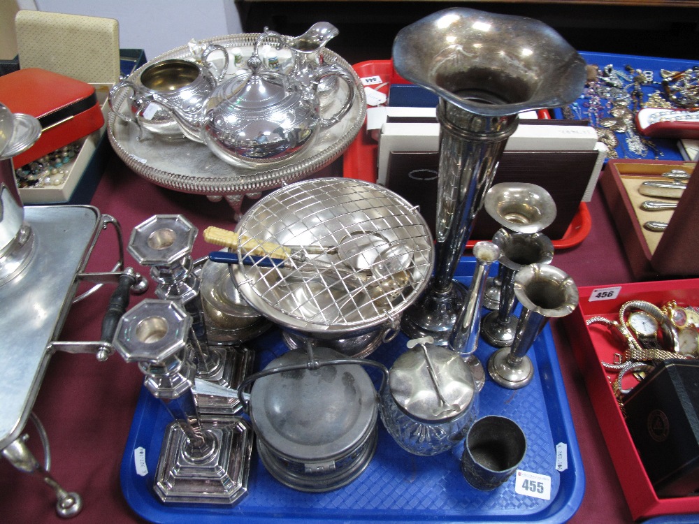 Assorted Plated Ware, including pair of candlesticks, vases, sugar pot, preserve pot, posy bowl,