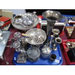 Assorted Plated Ware, including pair of candlesticks, vases, sugar pot, preserve pot, posy bowl,