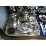 Assorted Plated Ware, including teapot, oval entree dishes, coffee pot, sauce boats, etc:- One Tray
