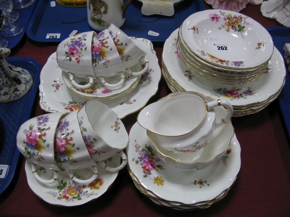 A Royal Crown Derby 'Derby Posies' Pattern Tea Set, comprising, six large plates, tea plates,