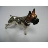 A Modern Saturno Style Hallmarked Silver and Enamel Model Boxer Dog, MH, Sheffield 2000, 13cms high.