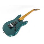 An Aria Pro Electric Guitar, in metallic green, stamped 7080621, with soft case.