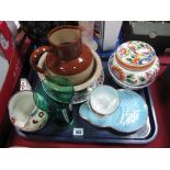 A XIX Century Pottery Jug, (cracked), Maling TV cups and saucers, Delft and stoneware, etc:- One