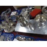 A Burner Stand/Hot Plate, with twin handles; together with a bottle holder, goblets, plated four