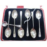 A Set of Six Hallmarked Silver Coffee Spoons, JD&S, Sheffield 1915, each within lion mask detail