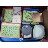 A Roddymatic Open Face Spining Fishing Reel, (Roddy 34); together with fishing flies, etc:- One
