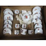 A XX Century Child's Transfer Tea Set, often with teddy bear subject, boxed, box poor.