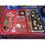 Costume Brooches, enamel badge, earrings, etc:- One Tray
