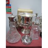 A Mint Tableware Plated Wine Cooler, of campana form, boxed; square glass decanter, ships