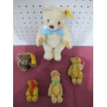 Five Small Teddy Bears, including two by Steiff the tallest measuring 17cm in height.