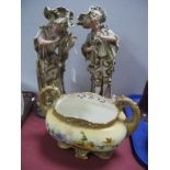 A Pair of Continental Bisque Pottery Musical Figures, Turn Vienna porcelain bowl with twin gilt