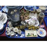 A Musical Jewel Case as a Piano, crested ware, Plichta cat, Sylvac squirrel jug, etc:- One Tray