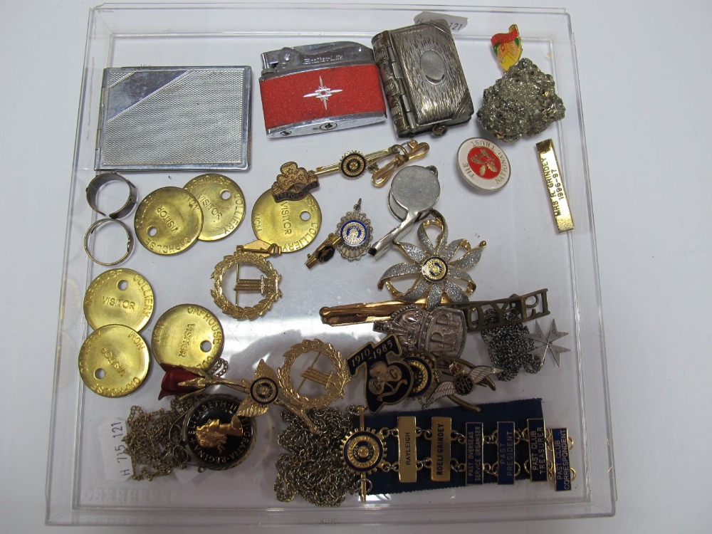 Inner Wheel, Girl Guides, National Trust and Other Badges, whistle, book style vesta case with