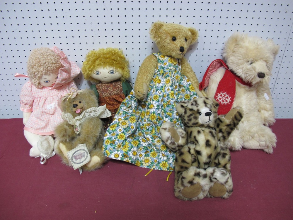 Six Modern Teddy Bear and Rag Dolls, by Huggy Bears, Kim Bearly's, Robin Rive, Keel Toys including