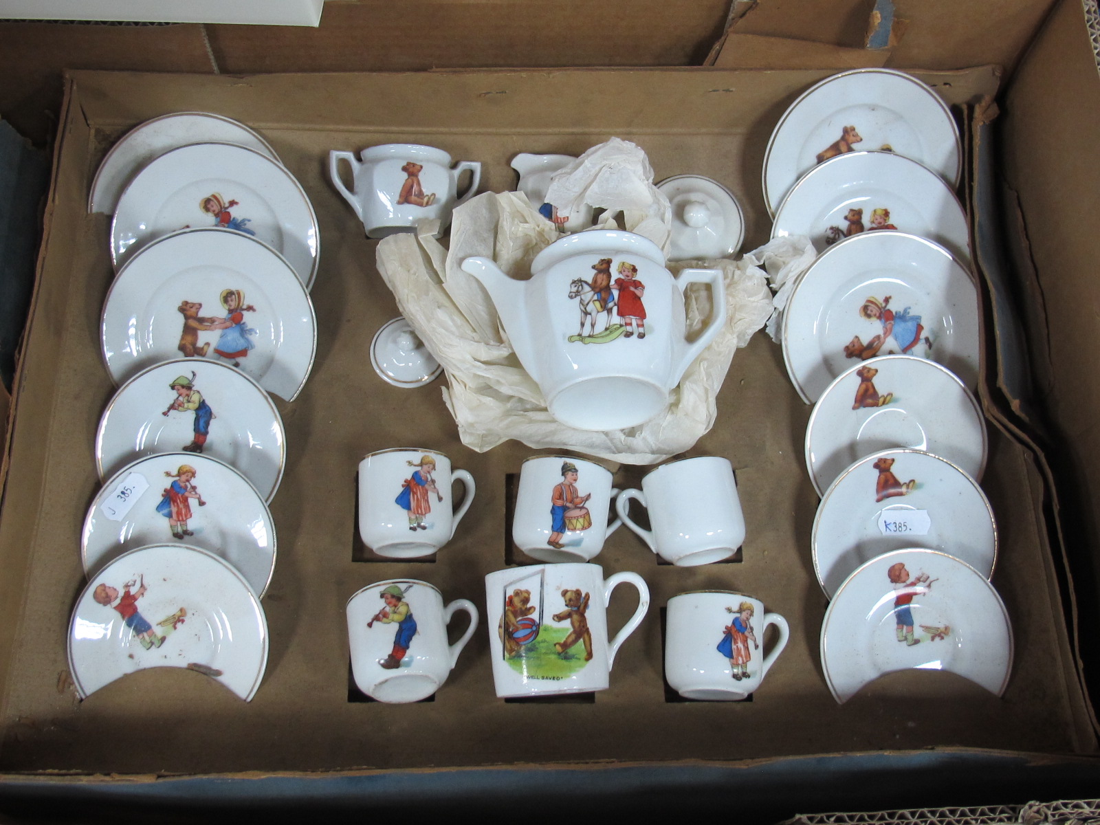 A XX Century Child's Transfer Tea Set, often with teddy bear subject, boxed, box poor. - Image 2 of 7