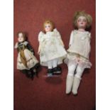 Three Early XX Century Bisque Headed Dolls, one stamped Germany, 370, 710M. With sleepy eyes, open