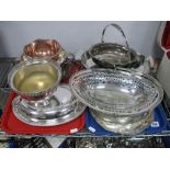 Elkington Plated Copper Serving Dishes, swing handled dishes, oval lidded entree dish, salver, etc.