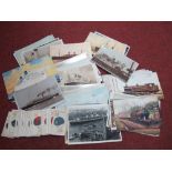 A Quantity of Old Postcards, mainly train/shipping related, plus school emblem cigarette cards.