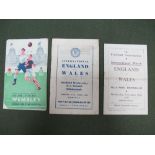 England Programmes 46-7 v. Scotland, (grubby), 48-9 v. Wales- at Aston Villa, 49-50 Schools v. Wales