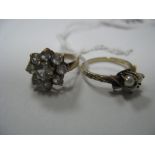 A 9ct Gold Cluster Dress Ring, of flowerhead design, claw set; together with another ring high