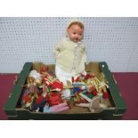 Approximately Twenty Wooden Jointed Dolls, a small Rosebud plastic jointed doll, plus a mid XX