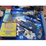 Collectables, to include a 1939 Butlins plated tankard, Easiped box, military badges, spoons,