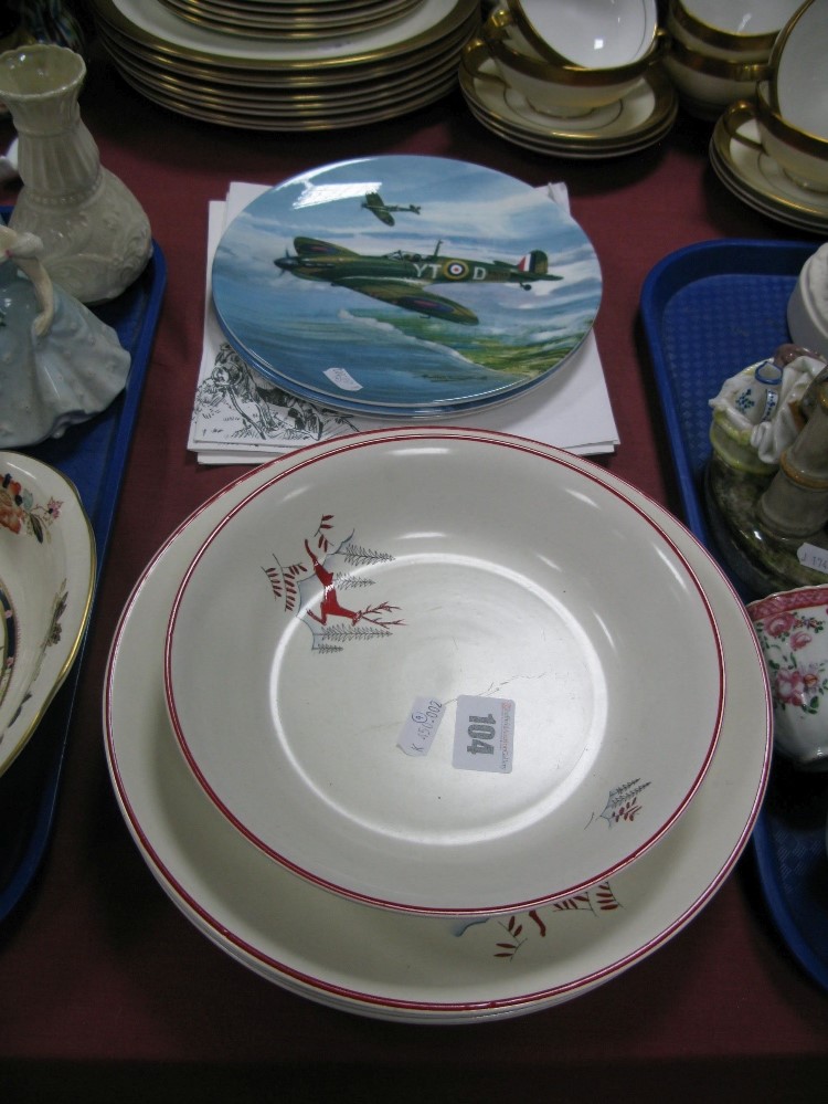 Five Crown Devon 'Stockholm' Leaping Deer Dinner Plates and Bowl, three Coalport Reach for the Sky