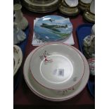 Five Crown Devon 'Stockholm' Leaping Deer Dinner Plates and Bowl, three Coalport Reach for the Sky