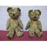 Two Mid XX Century Jointed Chad Valley Teddy Bears, 36cm tall, well loved.