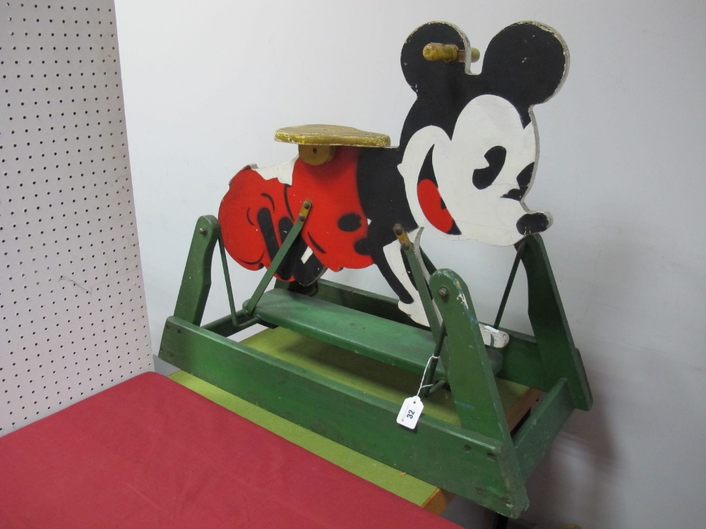 A Mid XX Century Child's Rocking Horse, in the style of Mickey Mouse, 80cm long, 70cm high, some