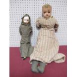 Two Early XX Century Dolls, one with waxed covered face, both in very poor condition.