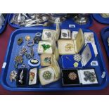 Assorted Costume Brooches, including Trifari, Grosse, micromosaic, etc:- One Tray