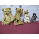 Three Modern Small Teddy Bears, and a Japanese circa 1960's wind up 'milk drinking' bear, well