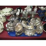 Assorted Plated Ware, including four piece tea set, further tea wares, jug, spoons, sauce boat,