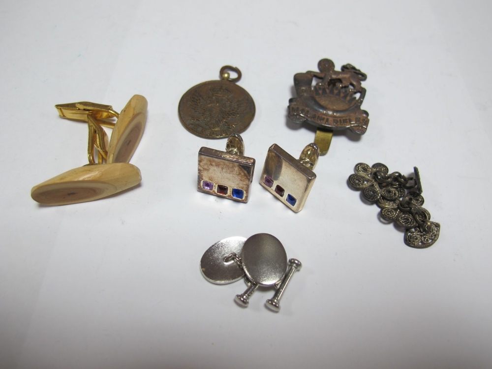 Malawi Rifles Cap Badge, medallion pendant, gent's cufflinks.