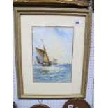 J. Hill Fishing Boats in Choppy Seas Watercolour, 31.5 x 22cm, signed lower right.