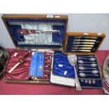 Cased Fish Knives and Forks, cased teaspoons, grapefruit spoons, dessert knives and forks, etc.