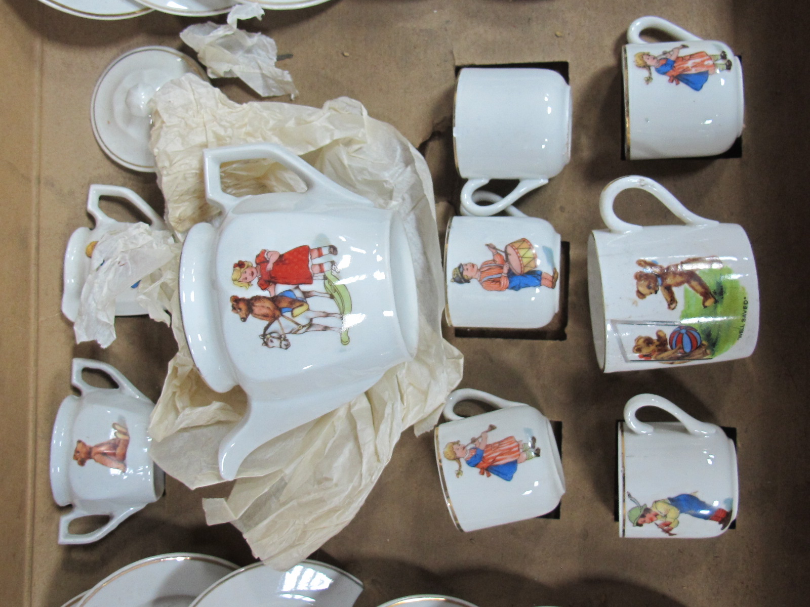 A XX Century Child's Transfer Tea Set, often with teddy bear subject, boxed, box poor. - Image 6 of 7