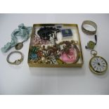 An Engine Turned Bangle, stamped "Sterling Silver", wristwatch, bangle, Rosary beads, brooches, etc.