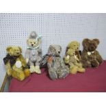 Five Modern Teddy Bears, by Gund, Charlie Bears, Deb Canham, Fair Bears, including Gund Nesbit Bear,