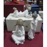 Three Nao Figures - Repeat After Me, boxed, Girl Feeding a Lamb and another of a young girl. (3)