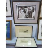 E. Mayberry, Etchings - 'Lyme Regis' and 'Barnstaple Bridge', 9.5 x 22cm signed; Margaret O'Brien '