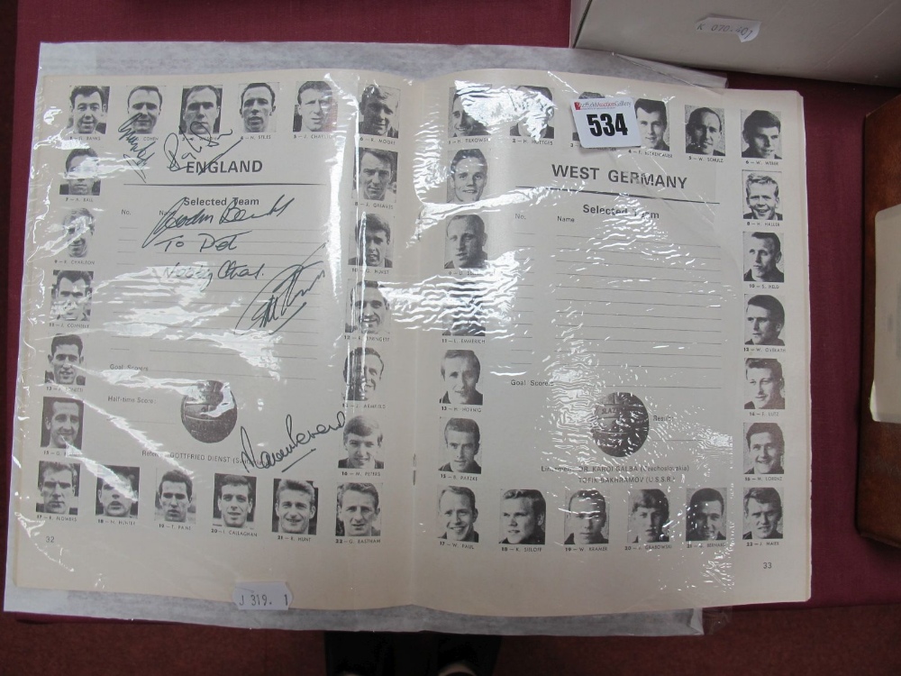 England 1966 Autographs, banks, Wilson, Cohen, Stiles, Hurst, Peters, all black pen signed in a