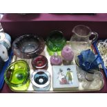 Mdina, Davidson, Czech Mid XX Century Blue Handkerchief Vase and Other Glassware:- One Tray